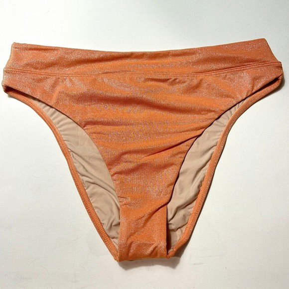 PilyQ PQ Citrine High Waist Teeny Orange Shimmer Swim Bikini Bottom Size L NWT - Picture 5 of 10